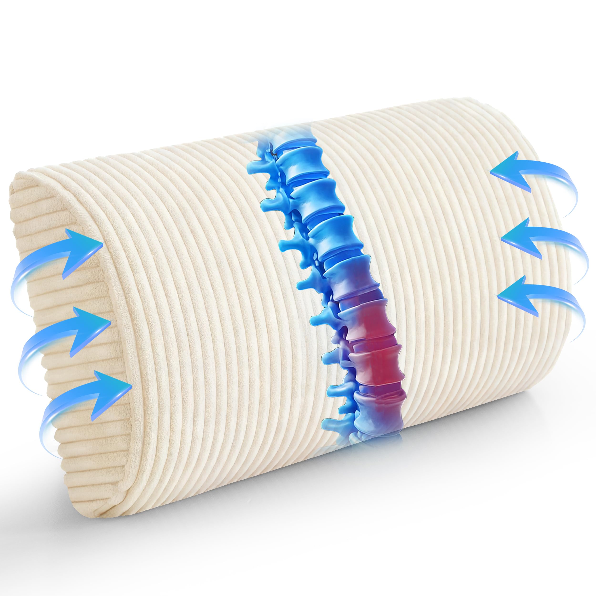 HIGOGOGO lumbar support pillow on a recliner shows ergonomic D-shape design.