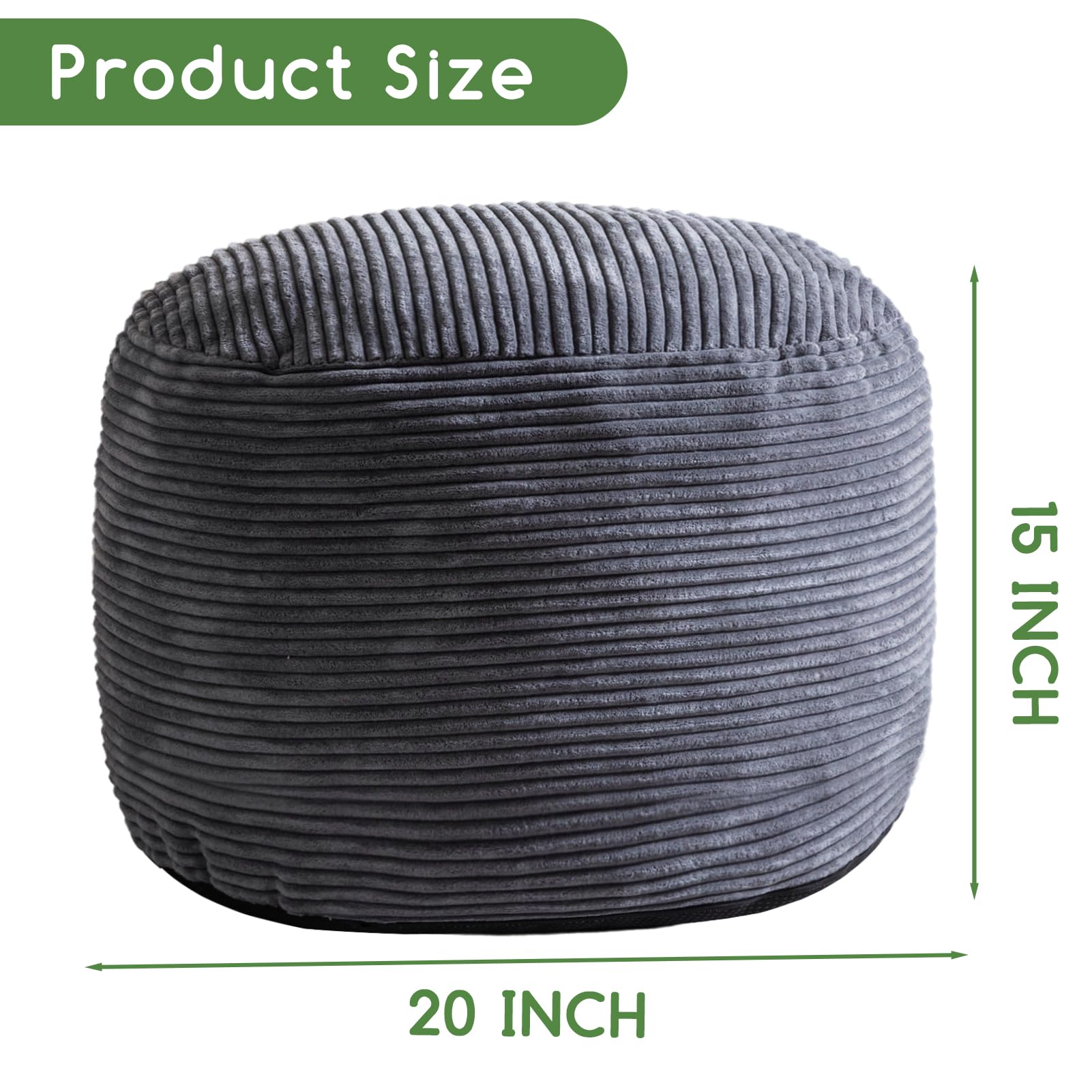 HIGOGOGO memory foam filled pouf ottoman shows plush interior for comfortable seating.