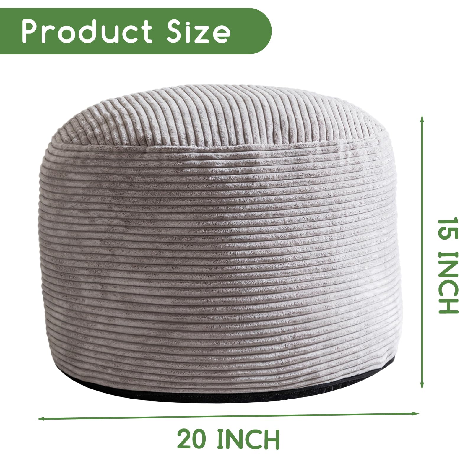 HIGOGOGO memory foam filling pouf in grey close-up.
