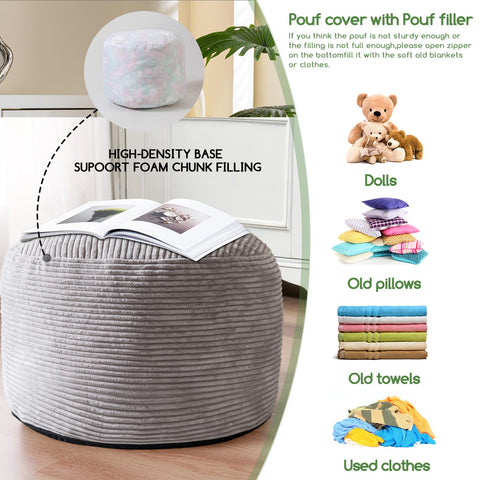 HIGOGOGO pouf bottom opening with zipper in grey.
