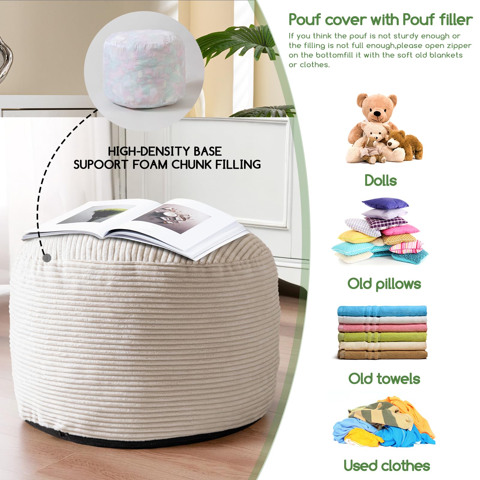 HIGOGOGO lightweight corduroy pouf easy to move across the room