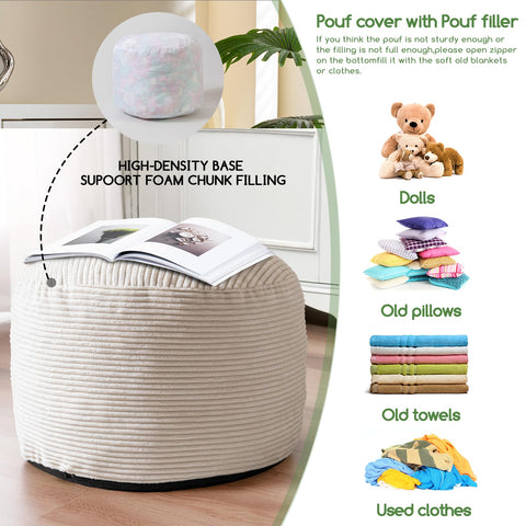 HIGOGOGO lightweight corduroy pouf easy to move across the room