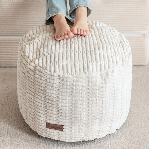 HIGOGOGO pouf ottoman beige front view highlighting plush comfort and versatile seating