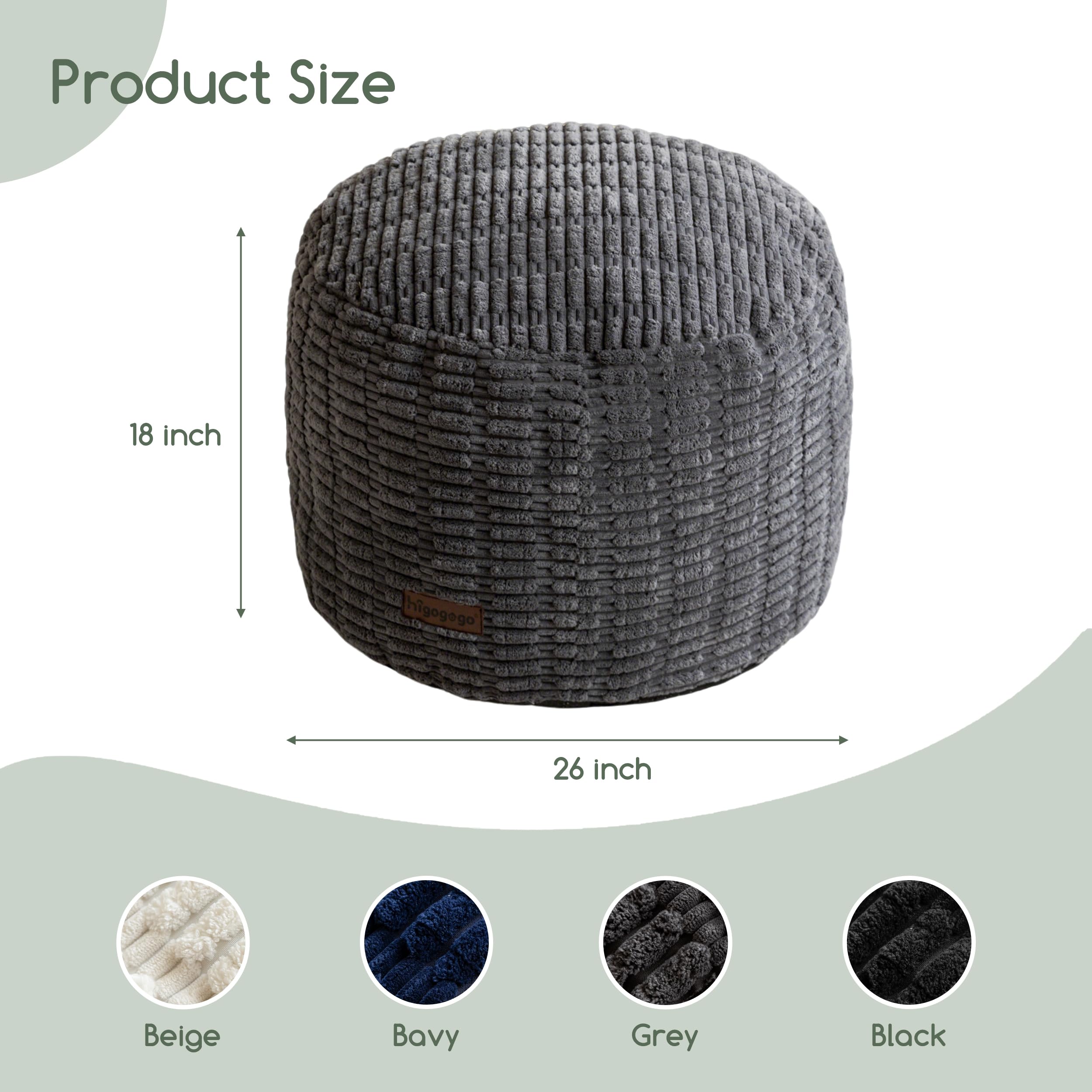 HIGOGOGO pouf ottoman foam-core provides sturdy foot support