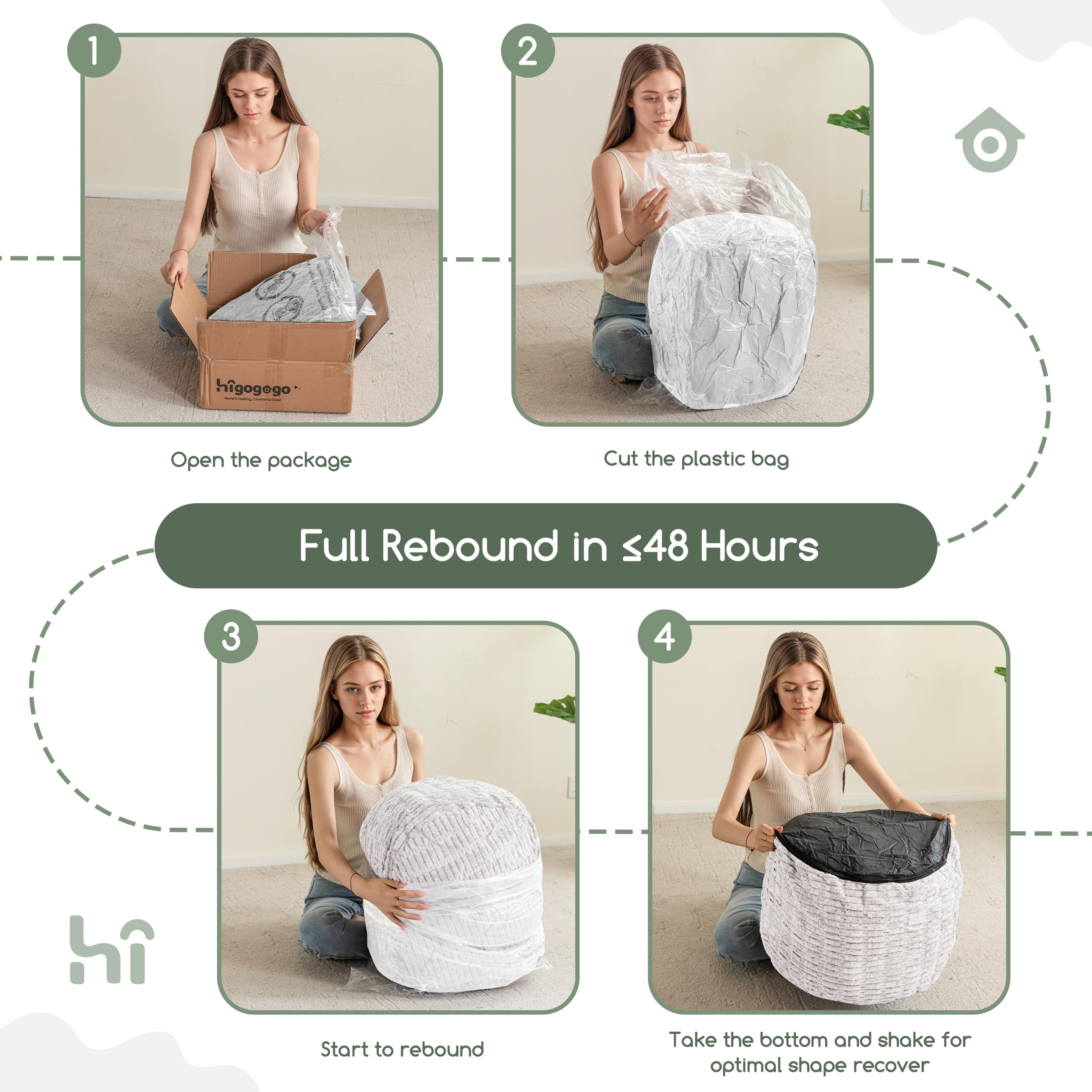 HIGOGOGO pouf ottoman serves as multi-use seating option.
