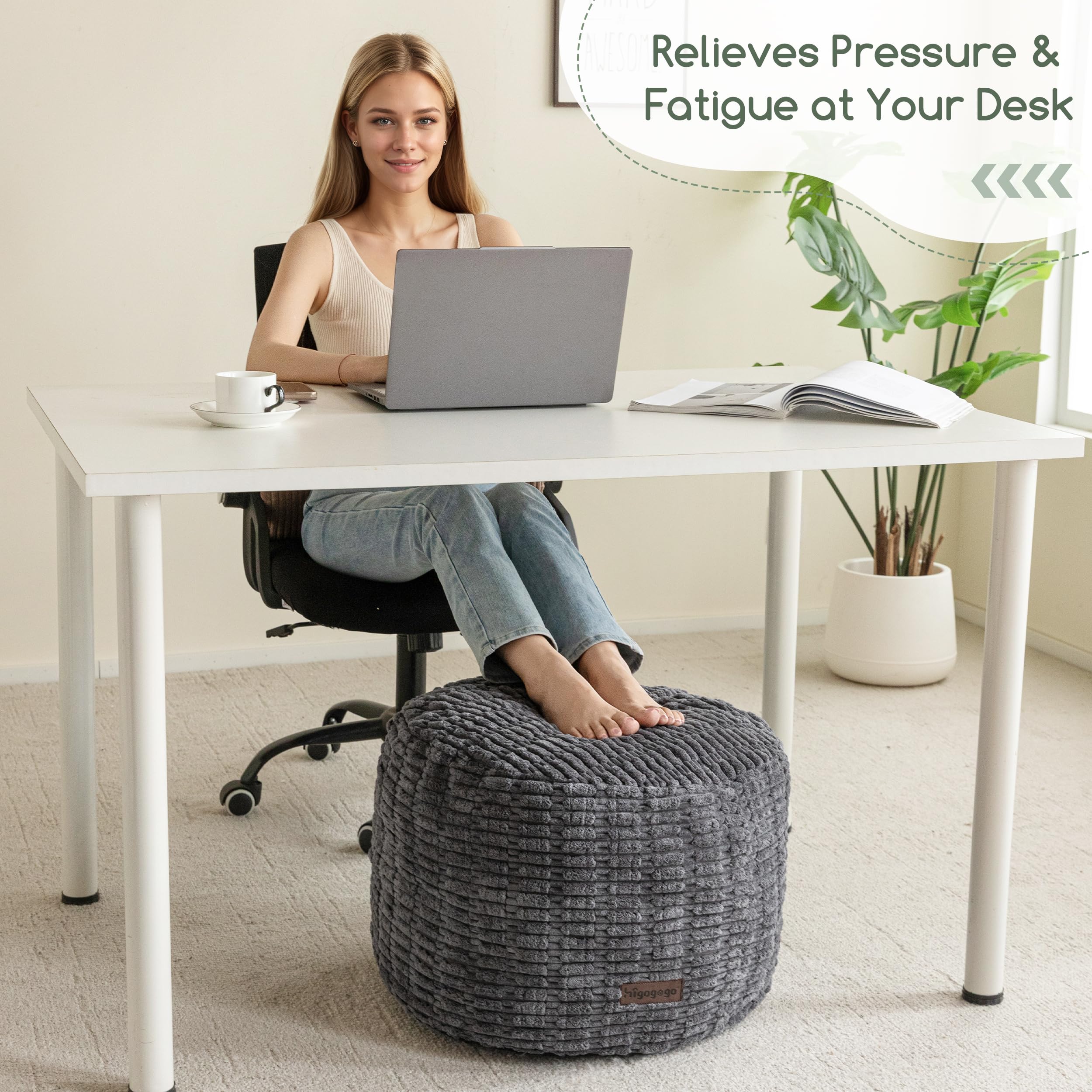 HIGOGOGO pouf ottoman with non-slip base stays in place
