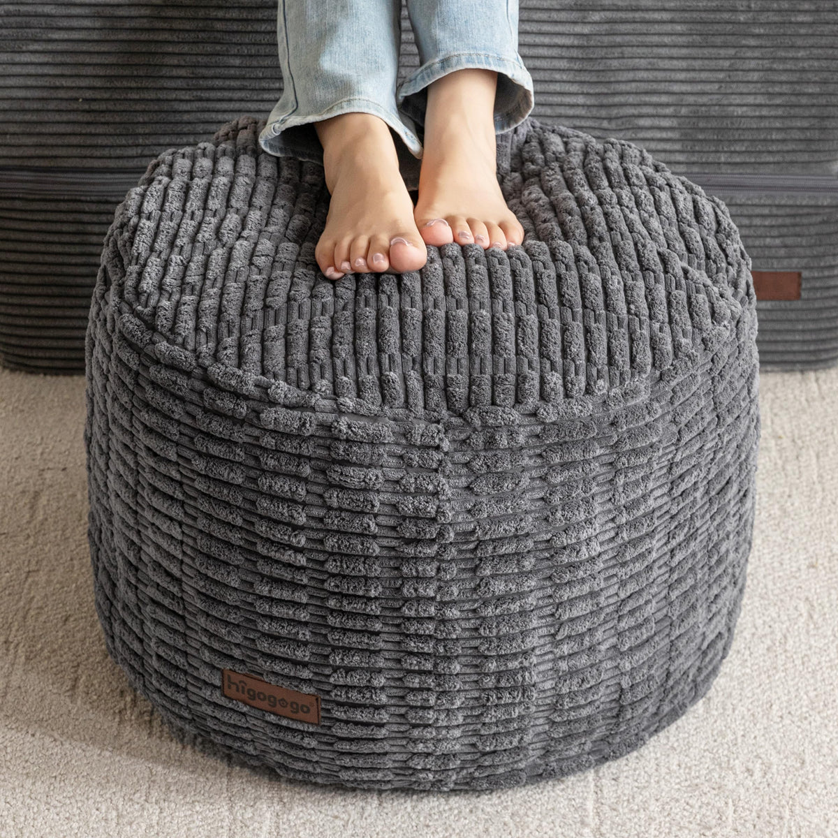 HIGOGOGO pouf ottoman round plush footrest for cozy lounging