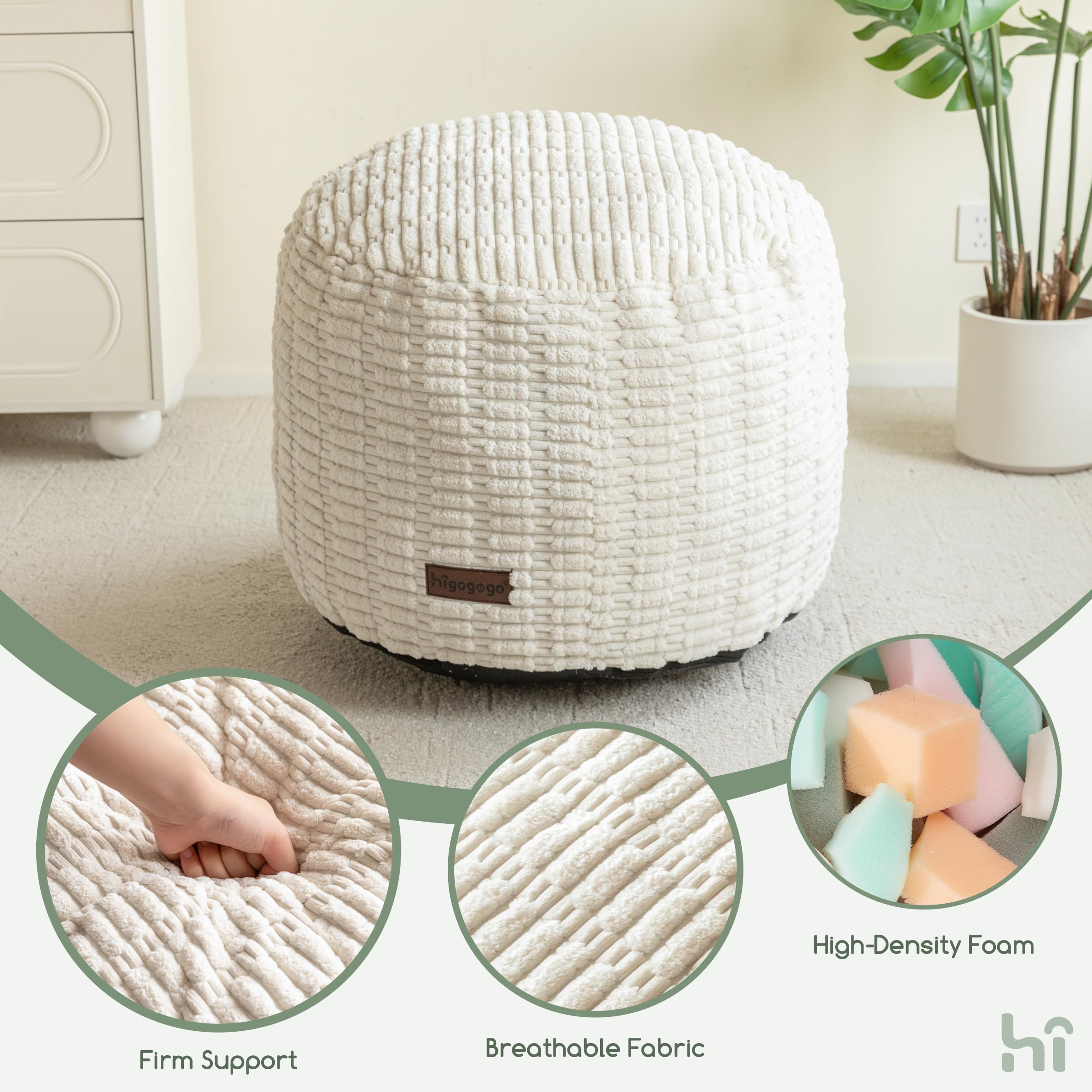 HIGOGOGO pouf ottoman arrives vacuum packed for shipping efficiency.