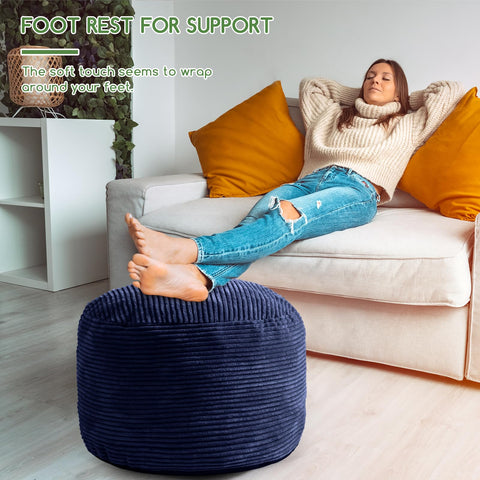HIGOGOGO navy pouf with foam chunks, plush interior for comfort.