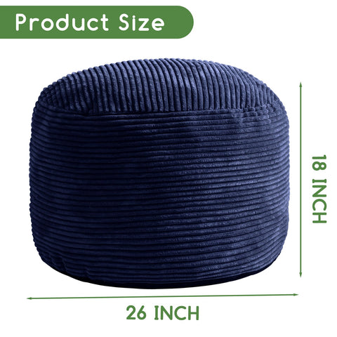 HIGOGOGO navy round pouf side view, lightweight and easily movable.