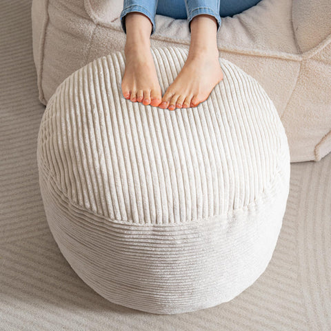 HIGOGOGO round pouf ottoman in beige corduroy for soft foot rest in the living room