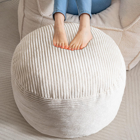 HIGOGOGO round stuffed pouf ottoman beige for versatile footrest and seating