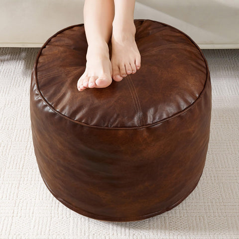 HIGOGOGO round stuffed pouf ottoman for versatile seating and foot rest.