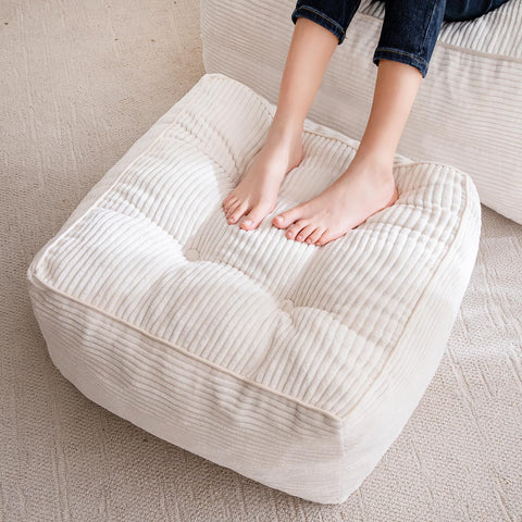 HIGOGOGO square corduroy pouf in beige offers cozy seating.