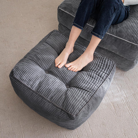 HIGOGOGO square stuffed pouf ottoman with durable dark grey corduroy fabric.