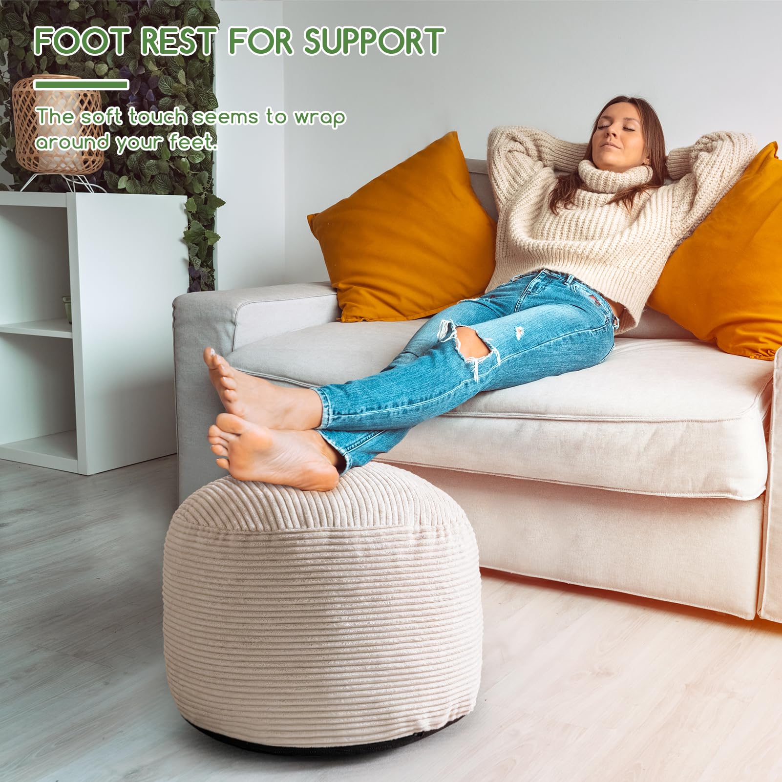 HIGOGOGO storage pouf with blankets neatly stored inside