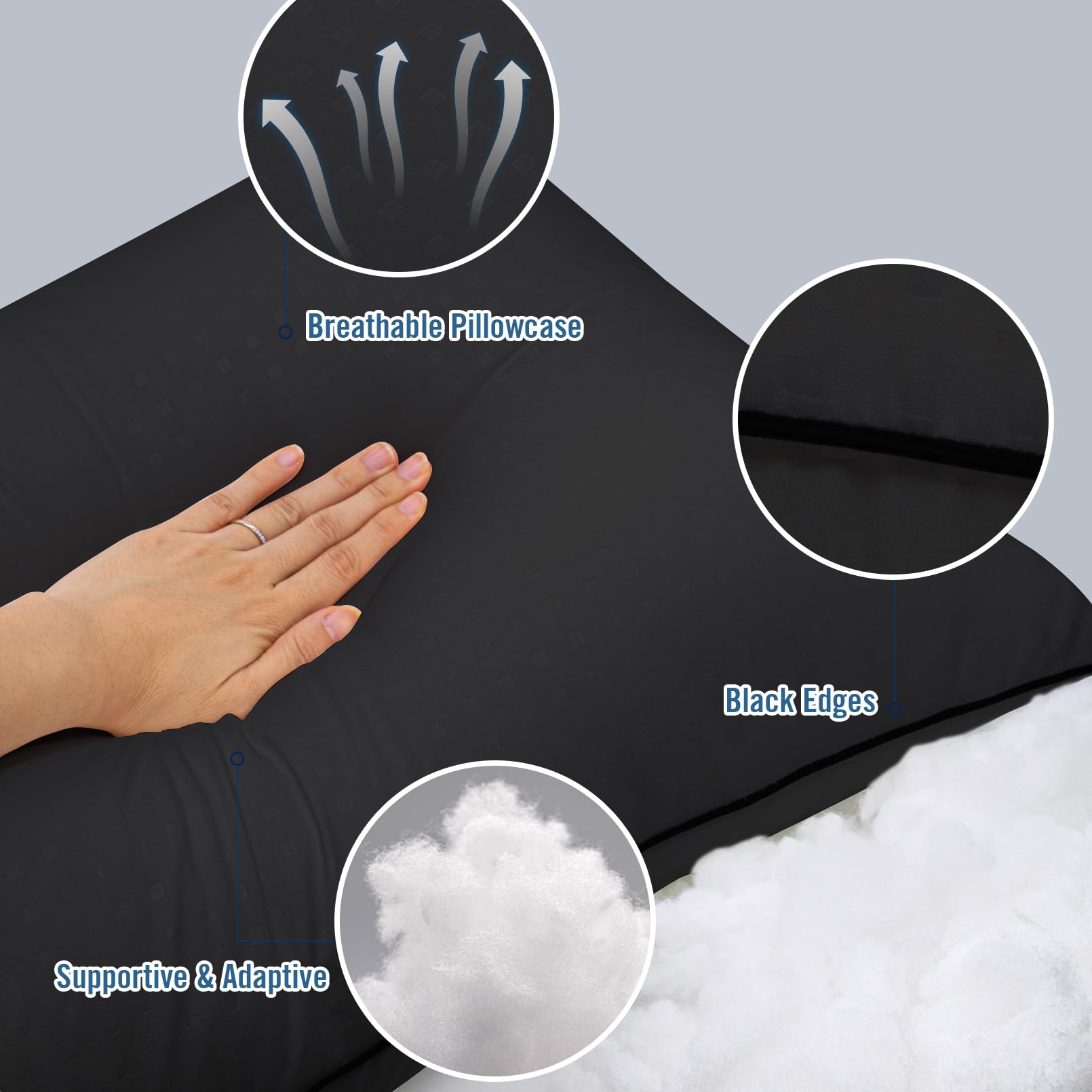Higoom pillow with black piping design for a sleek, durable look.