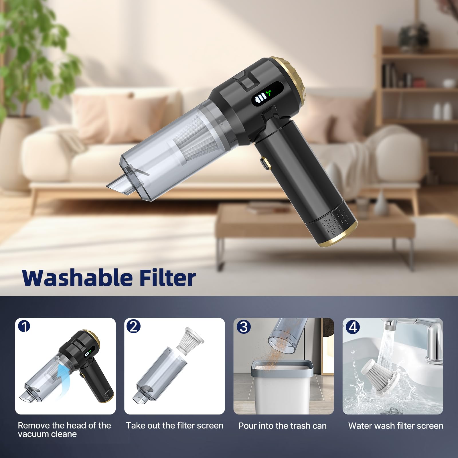 Higoom reusable HEPA filter with easy rinse for long-lasting use.