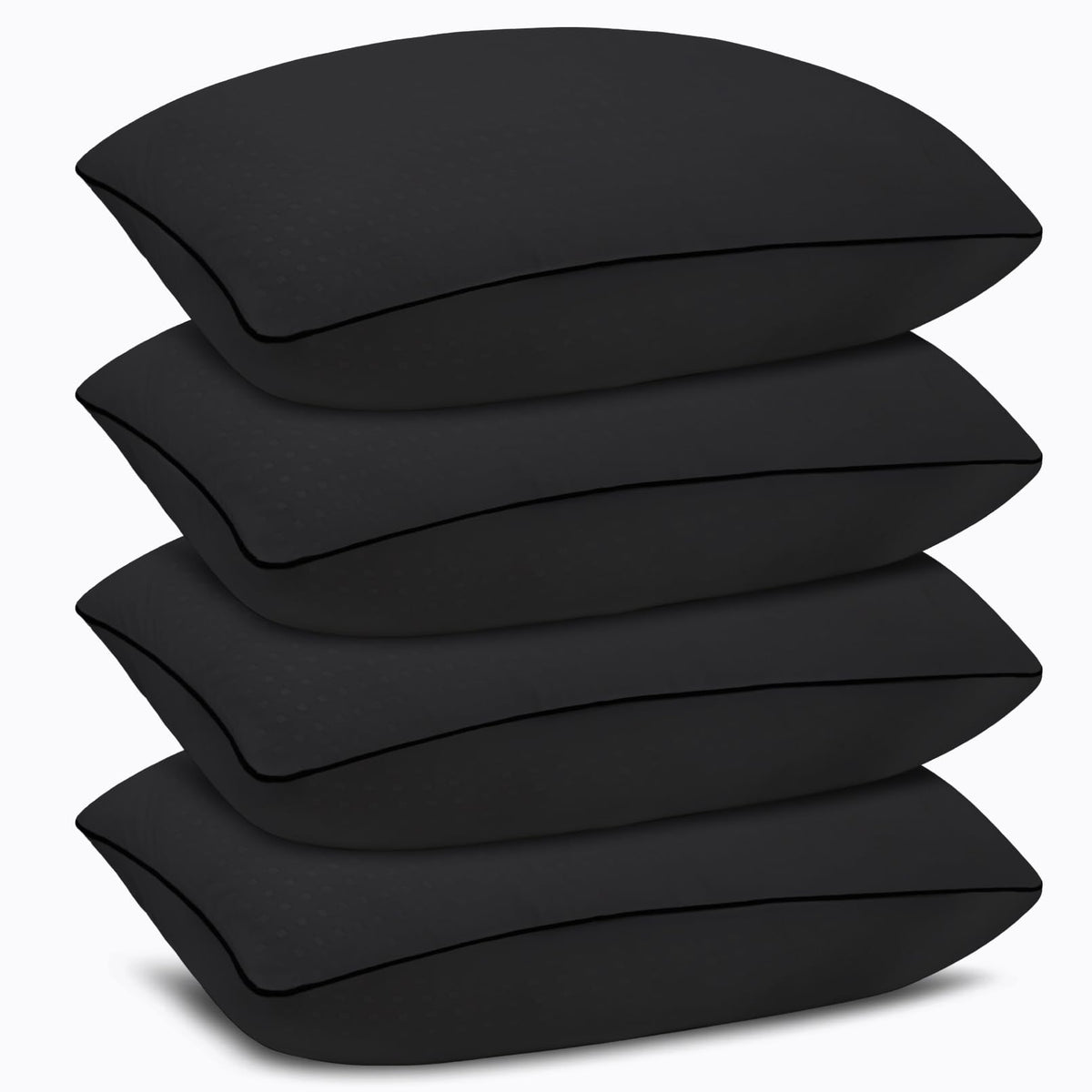 Higoom four-pack bed pillows in vacuum-sealed packaging for easy storage and shipping.