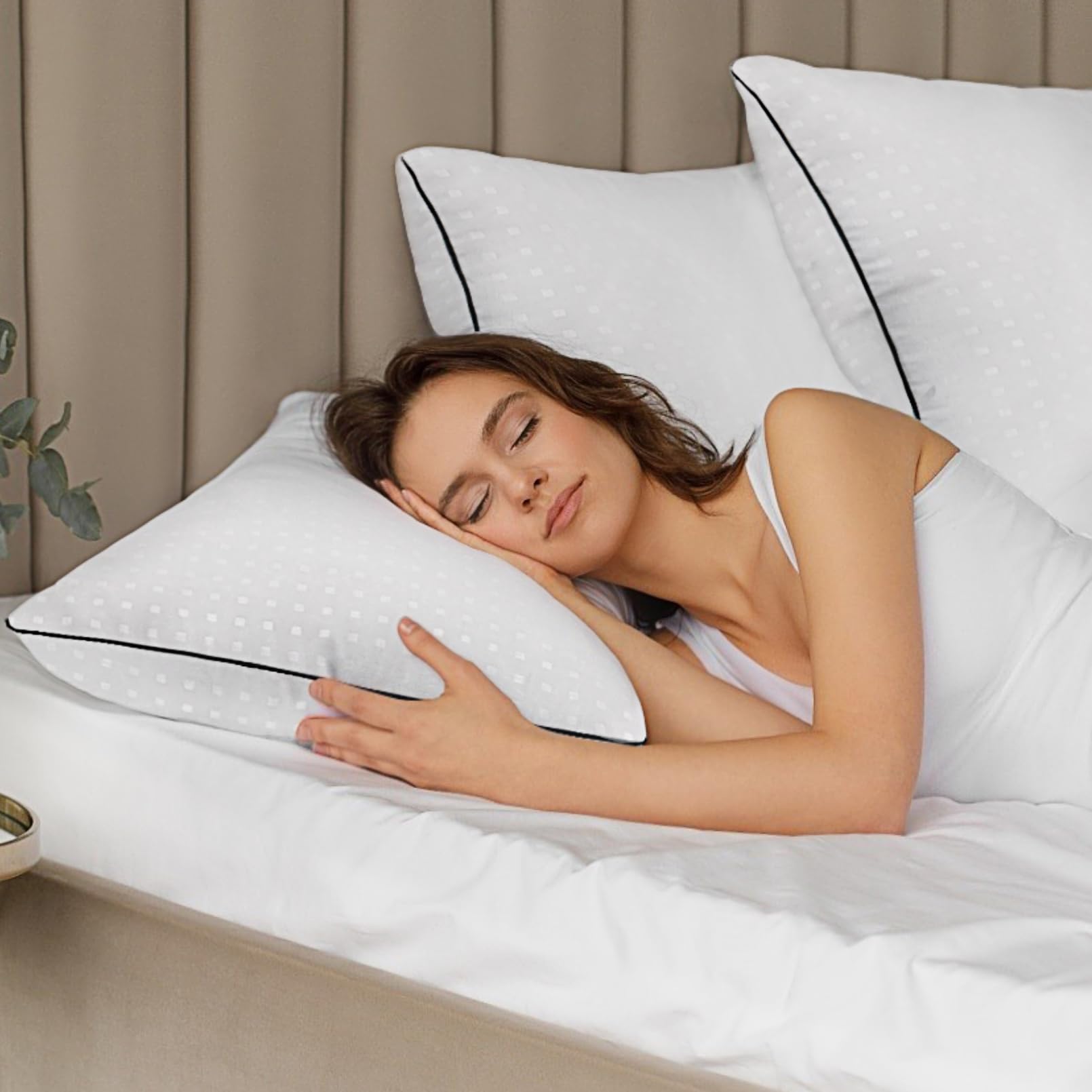 Higoom pillow cores with soft-fill provide gentle support for all sleep positions.