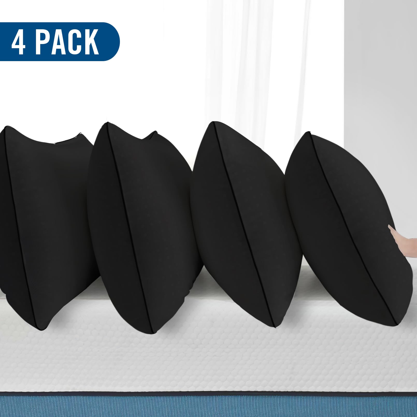 Higoom standard-size pillows with soft-core fill provide gentle support for all sleep positions.