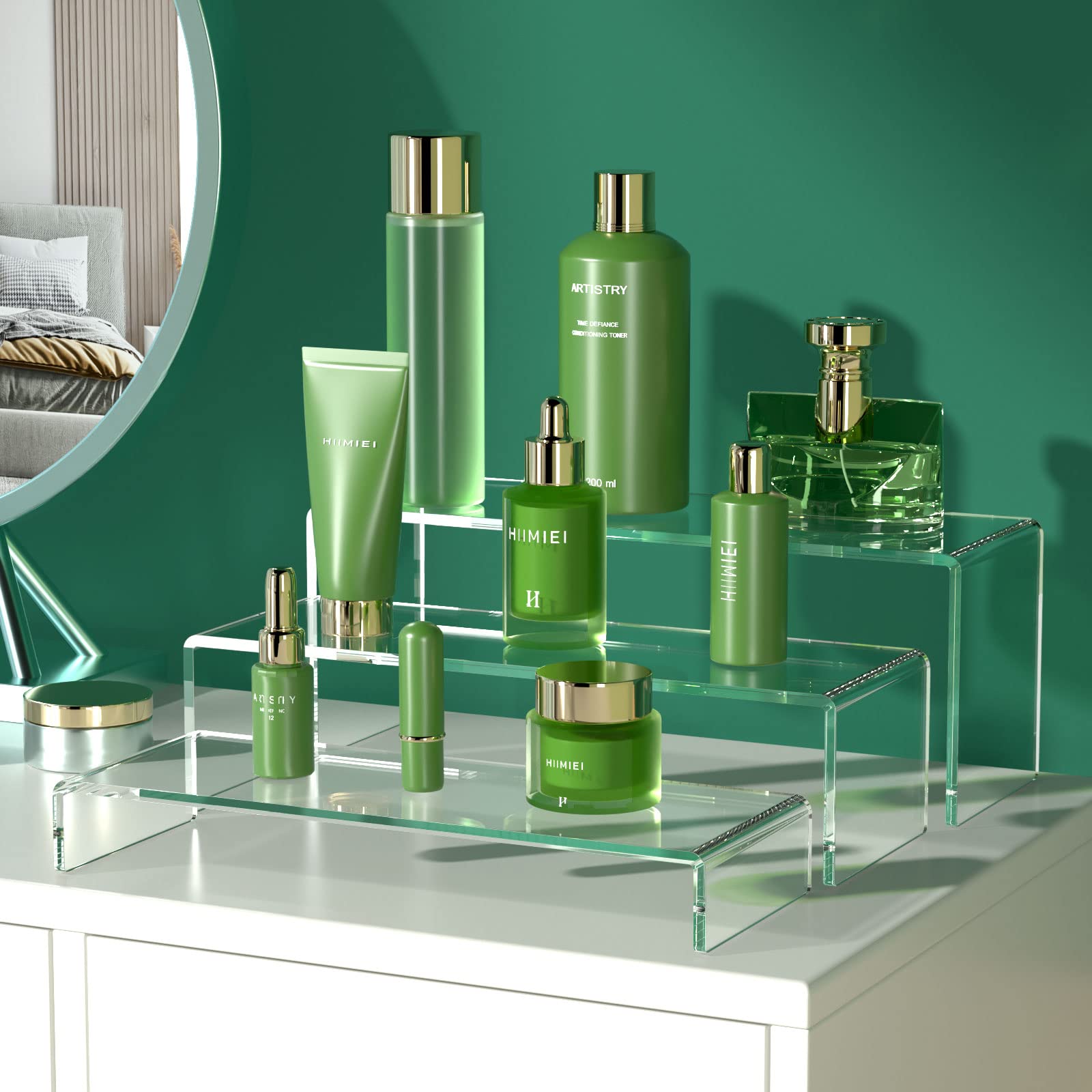 HIIMIEI acrylic riser jewelry display keeps pieces organized and accessible.