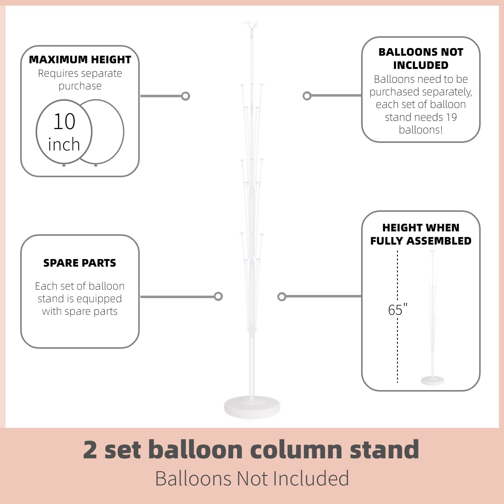 Hiins balloon column stand pole shown during assembly for a tall decorative column