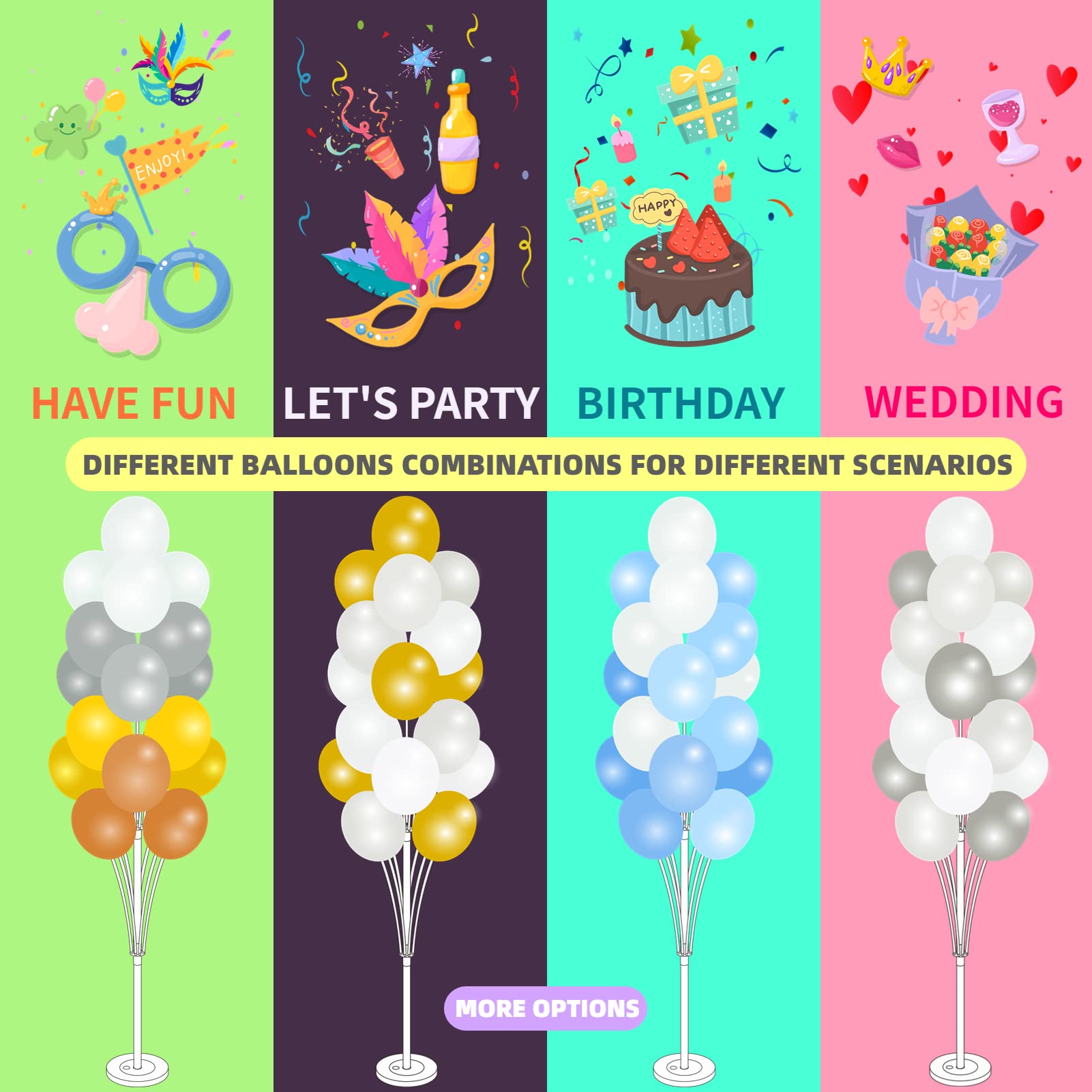 Hiins balloon stand used as wedding decor option with elegant styling