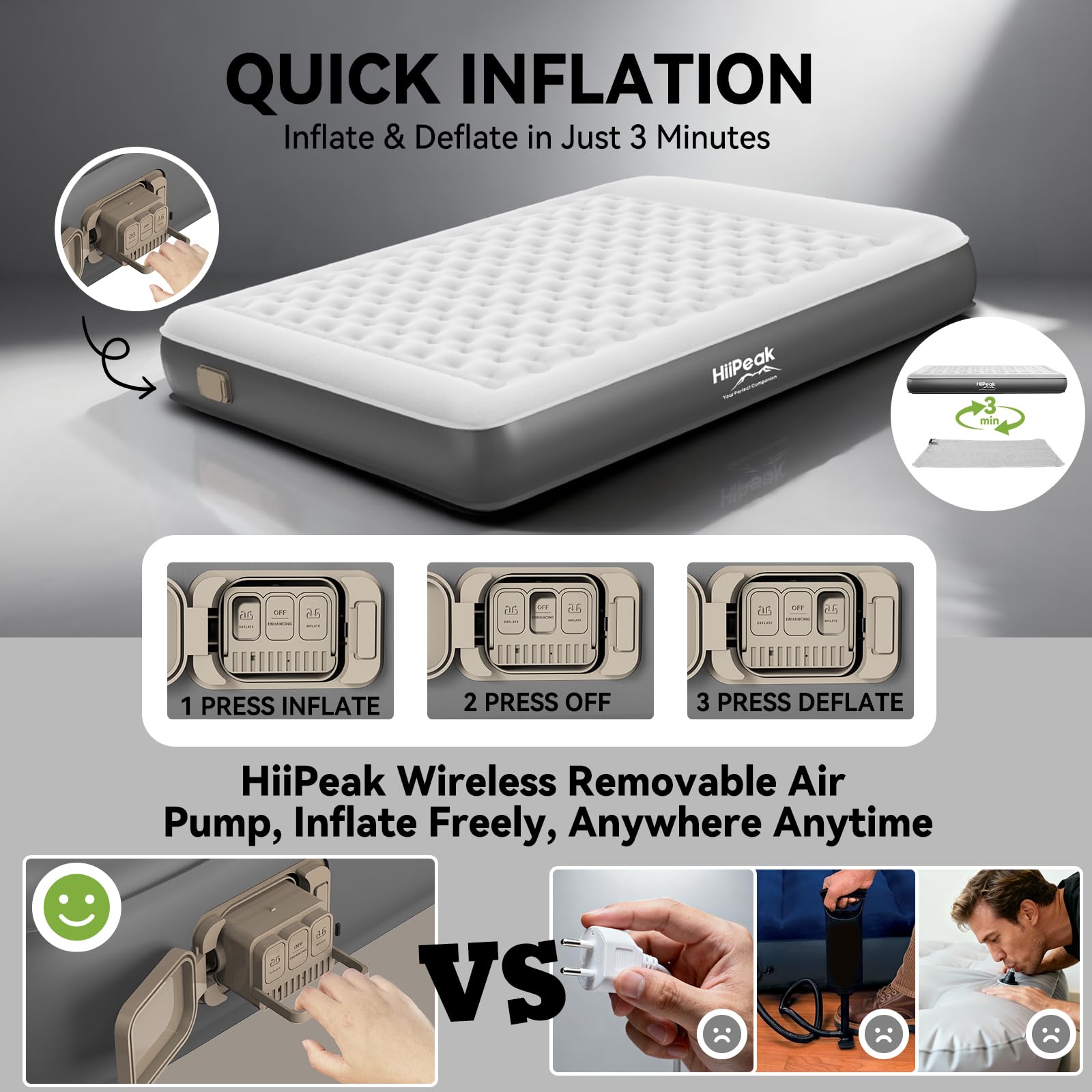 HiiPeak Queen Air Mattress TPU material for durable, eco-friendly use