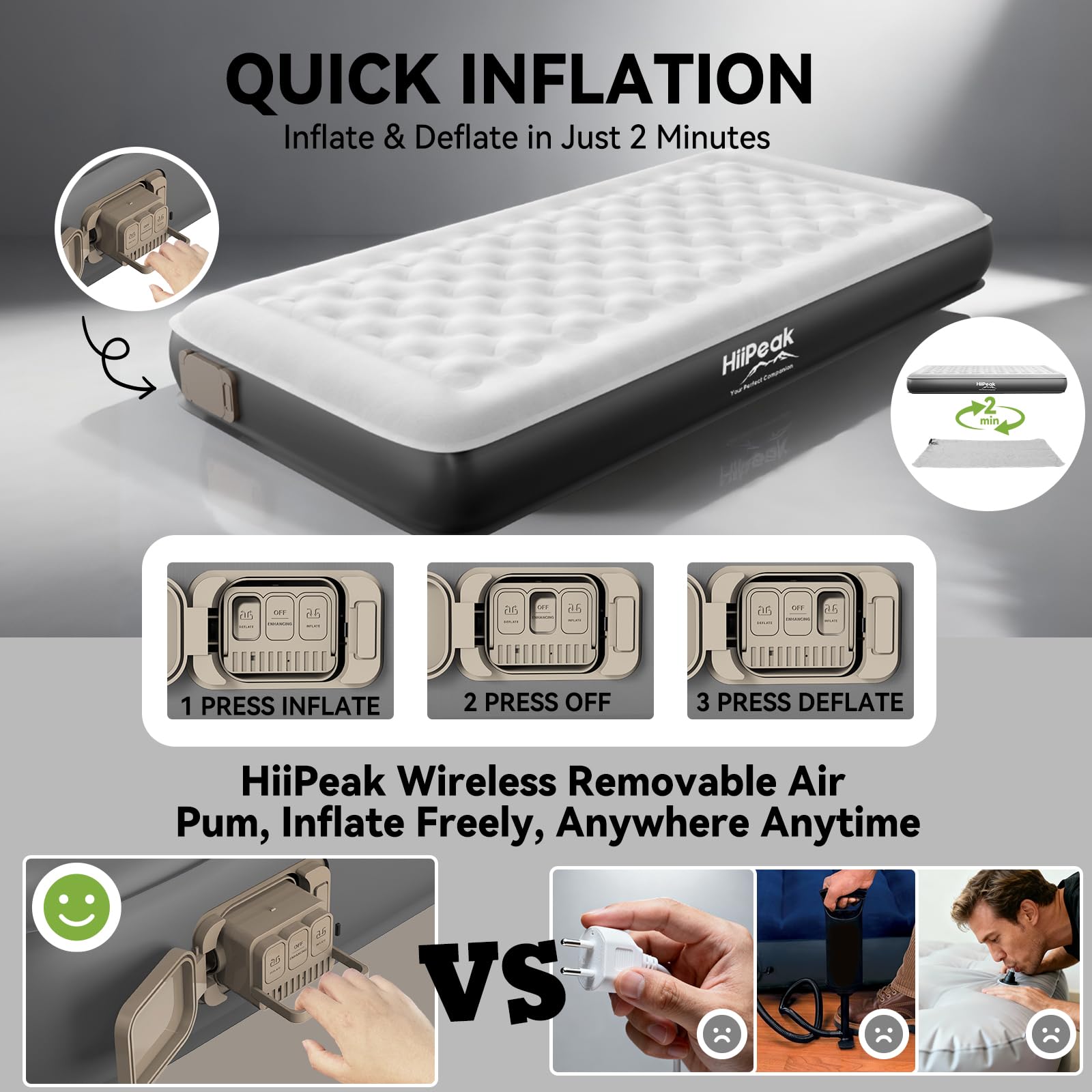 The removable pump enables quick inflation for easy setup during travel.