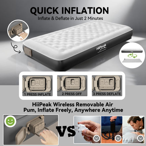 The removable pump enables quick inflation for easy setup during travel.