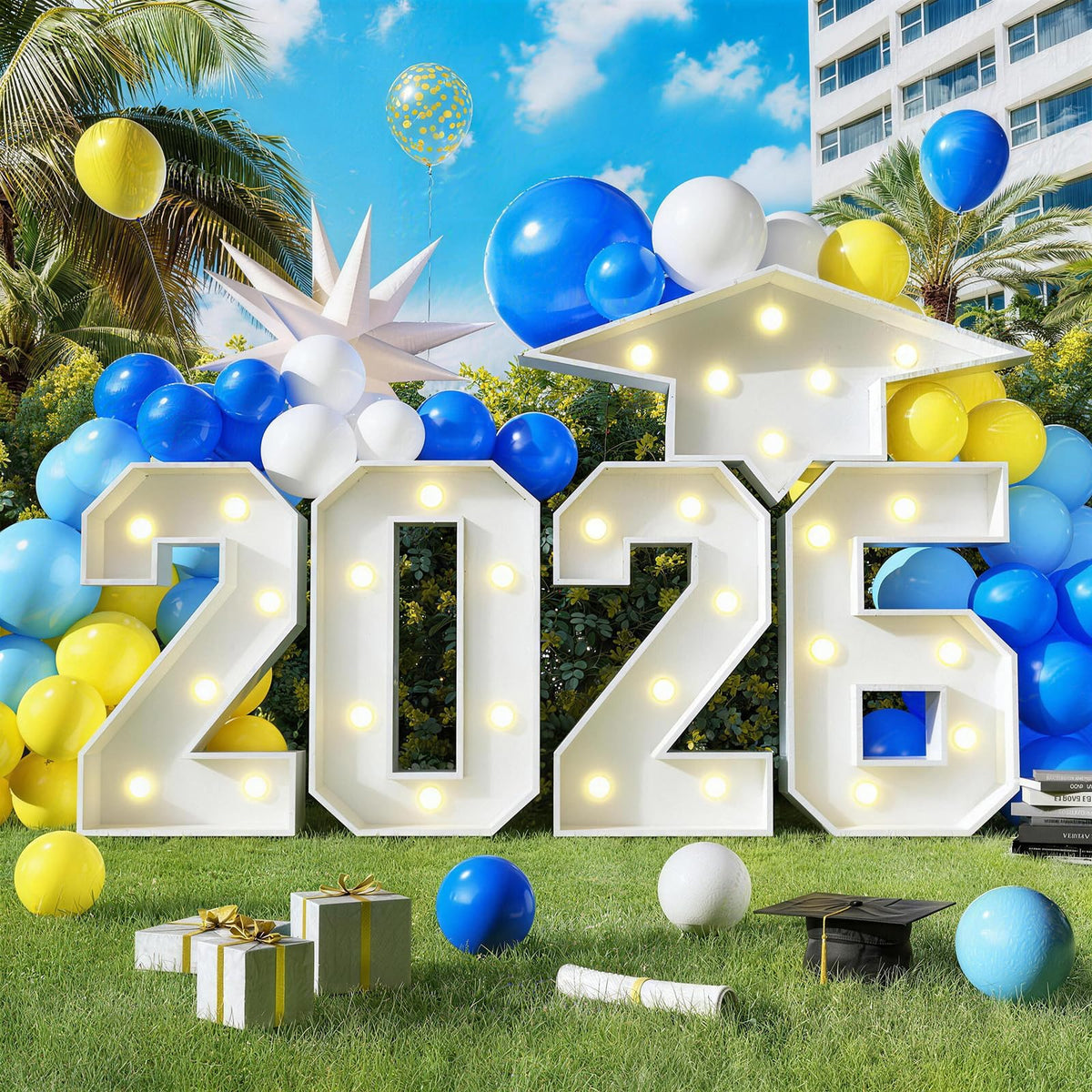 HILAVO 2026 light up number marquee shines for graduation photo moments.