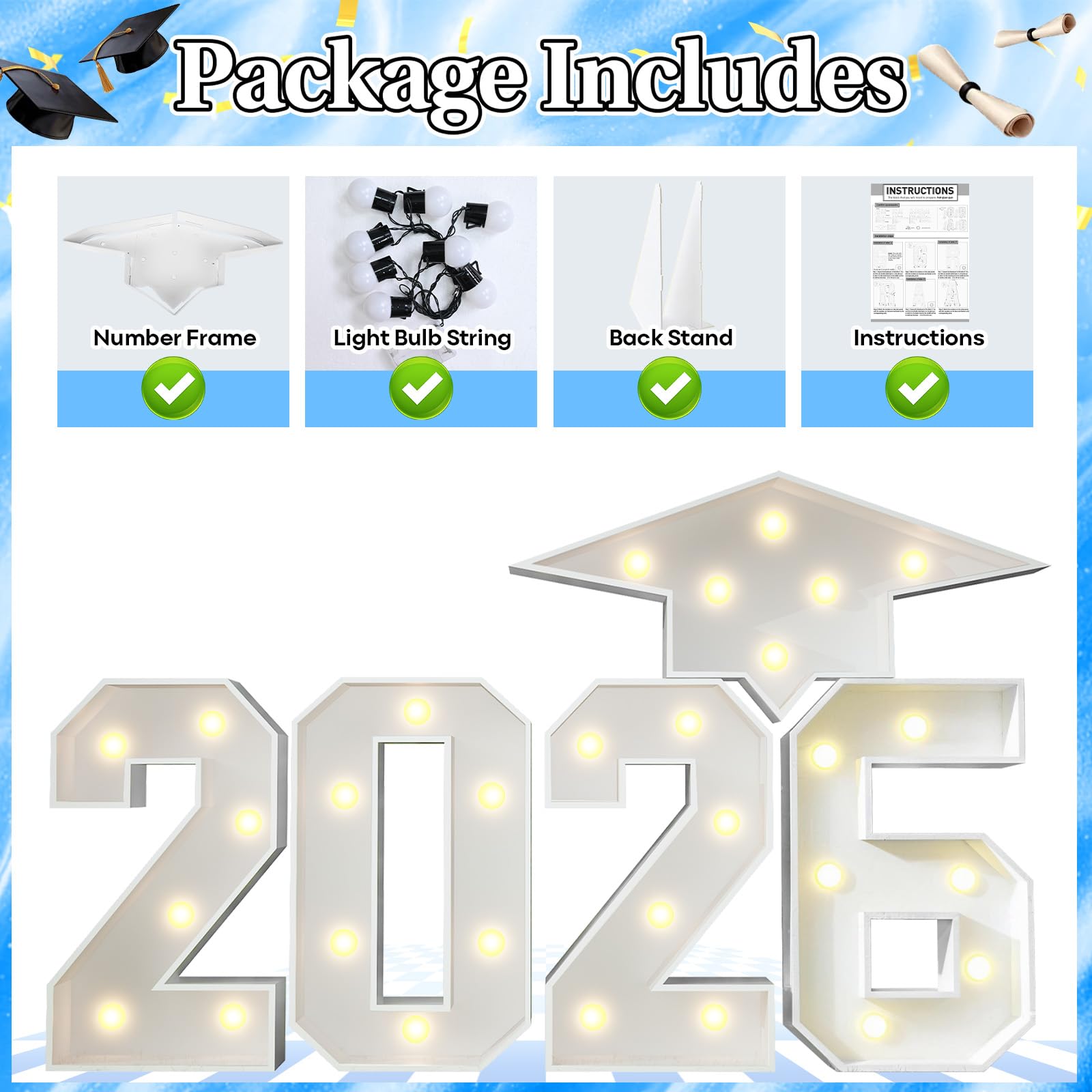 HILAVO back stand provides stable, reusable graduation decor.