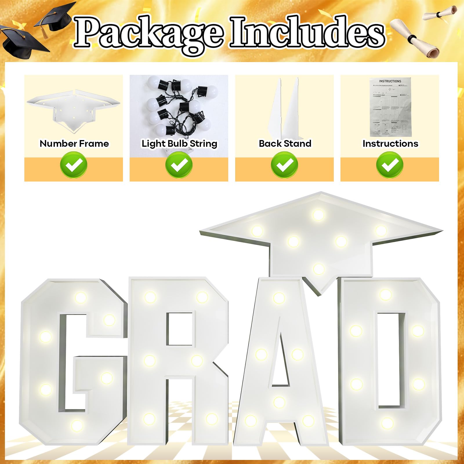 HILAVO Grad display pairs with balloons for a bold party theme.