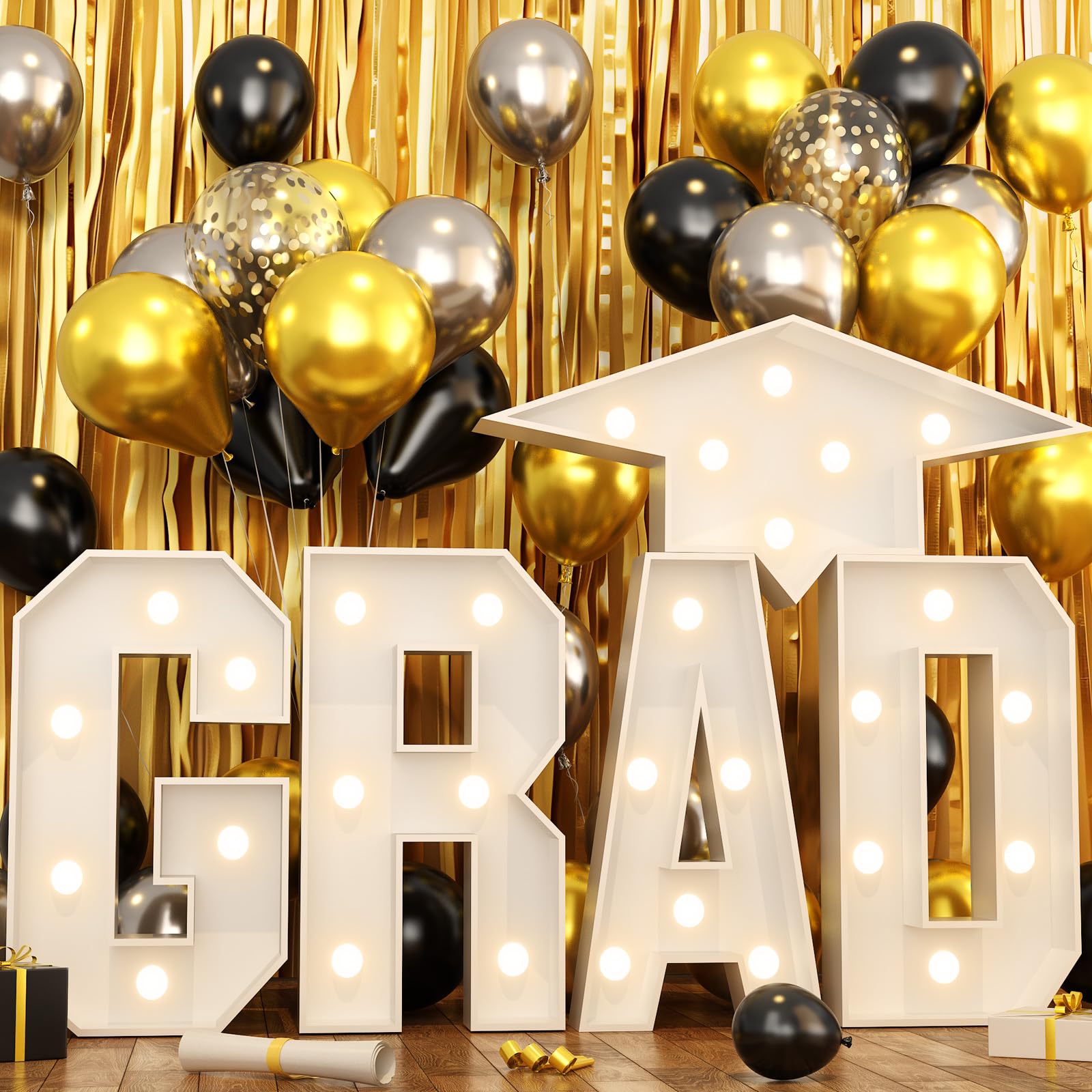 HILAVO Grad 3ft letters glow to create a standout graduation photo backdrop.