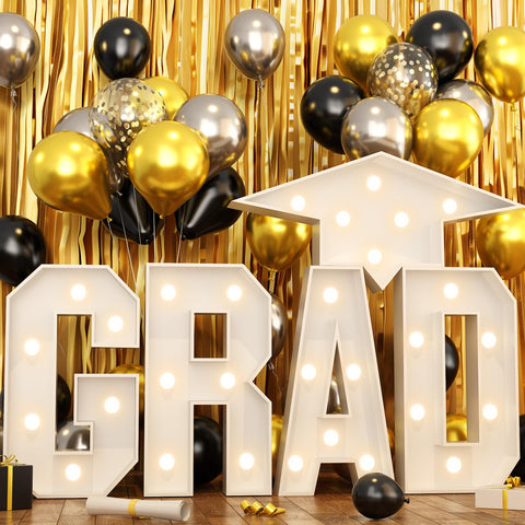 HILAVO Grad 3ft letters glow to create a standout graduation photo backdrop.