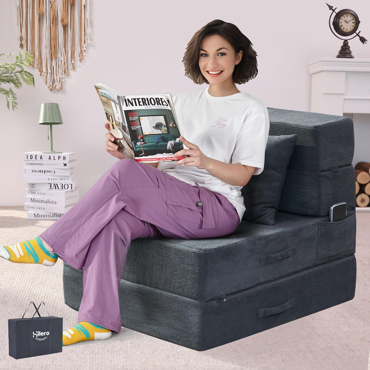 HILERO folding sofa bed 4in1 setup for flexible lounging and sleep.