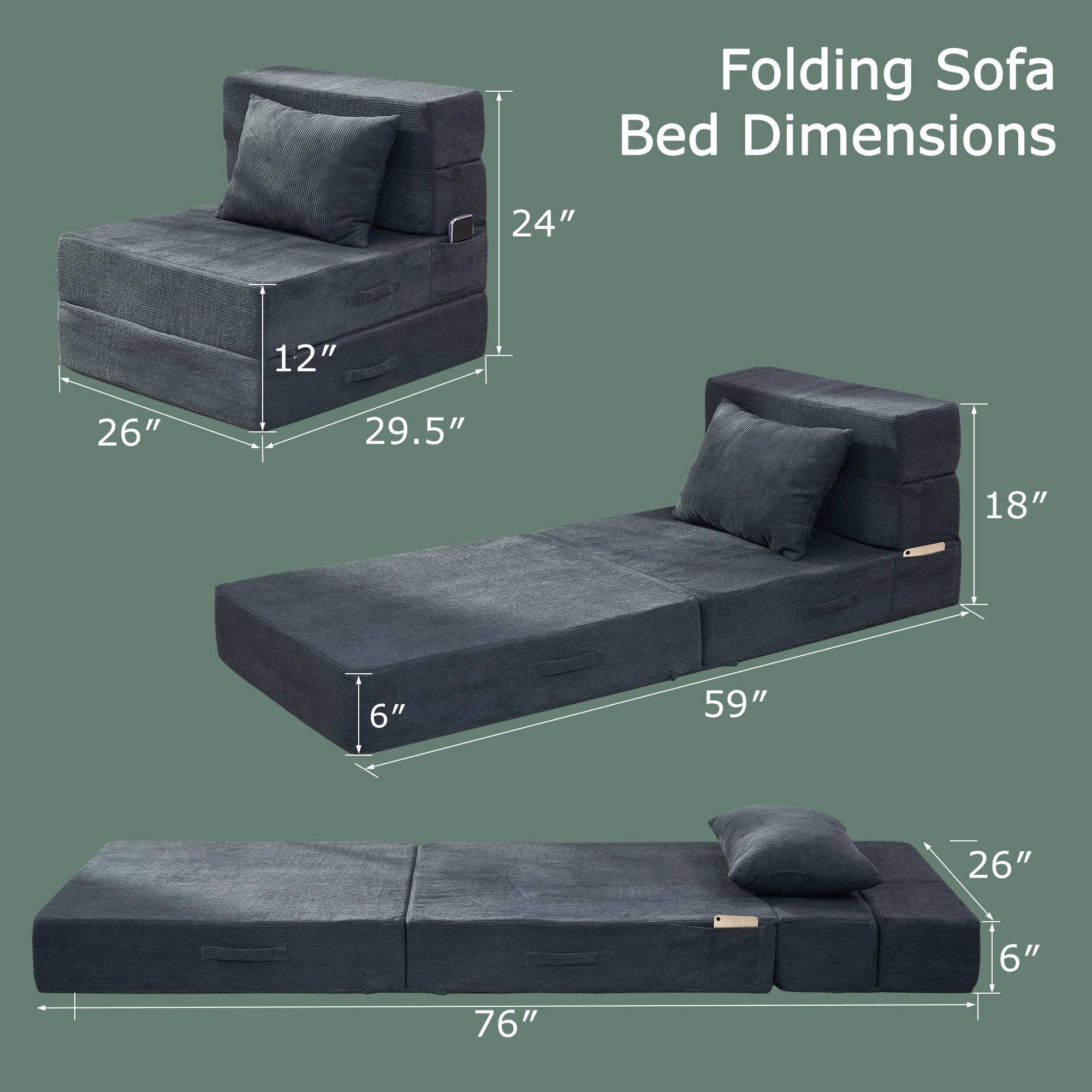 HILERO folding sofa bed sleeper chair ready for compact seating and guests.