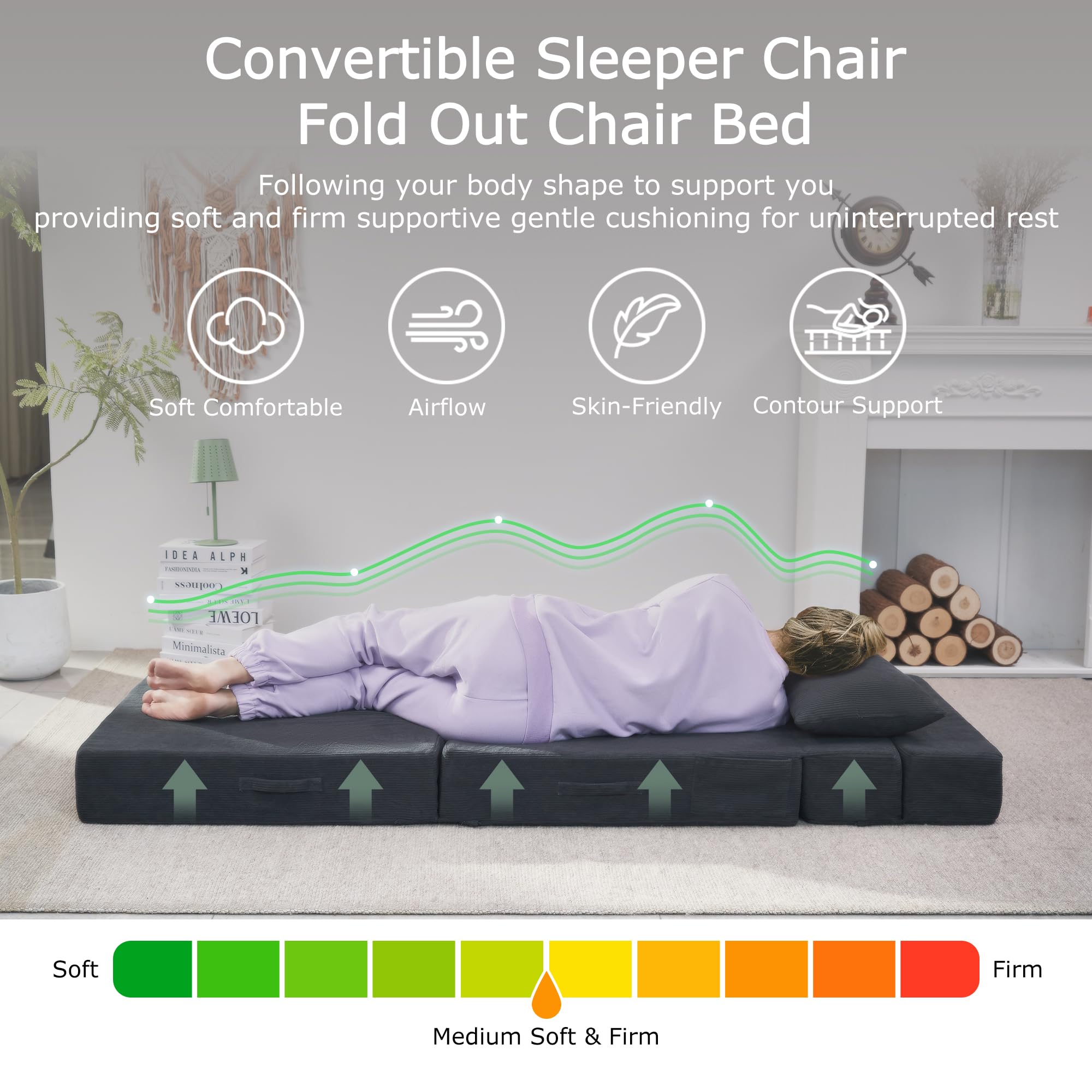 HILERO memory foam fold-out bed shows comfortable, supportive resting option.