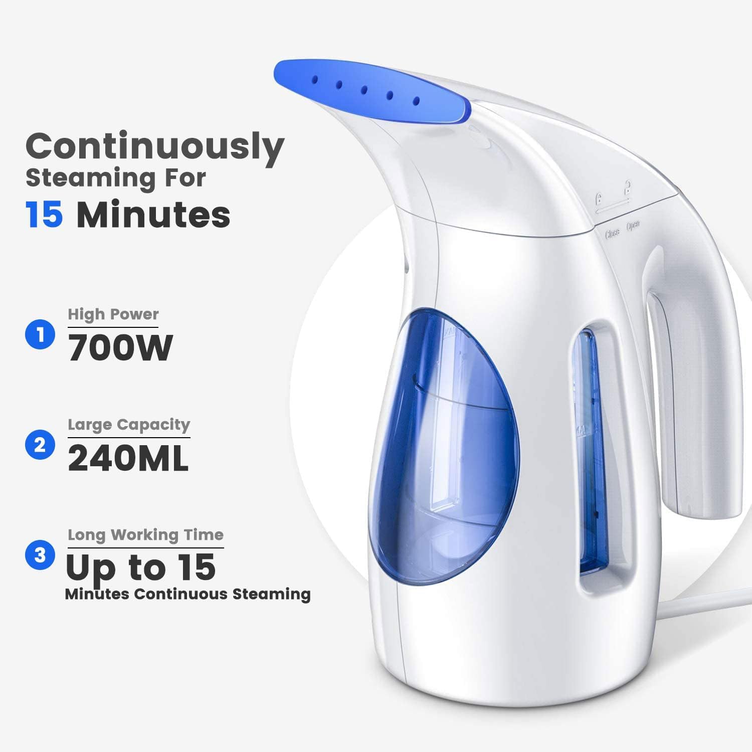 HiLIFE steamer with 240ml tank ideal for compact wardrobes.