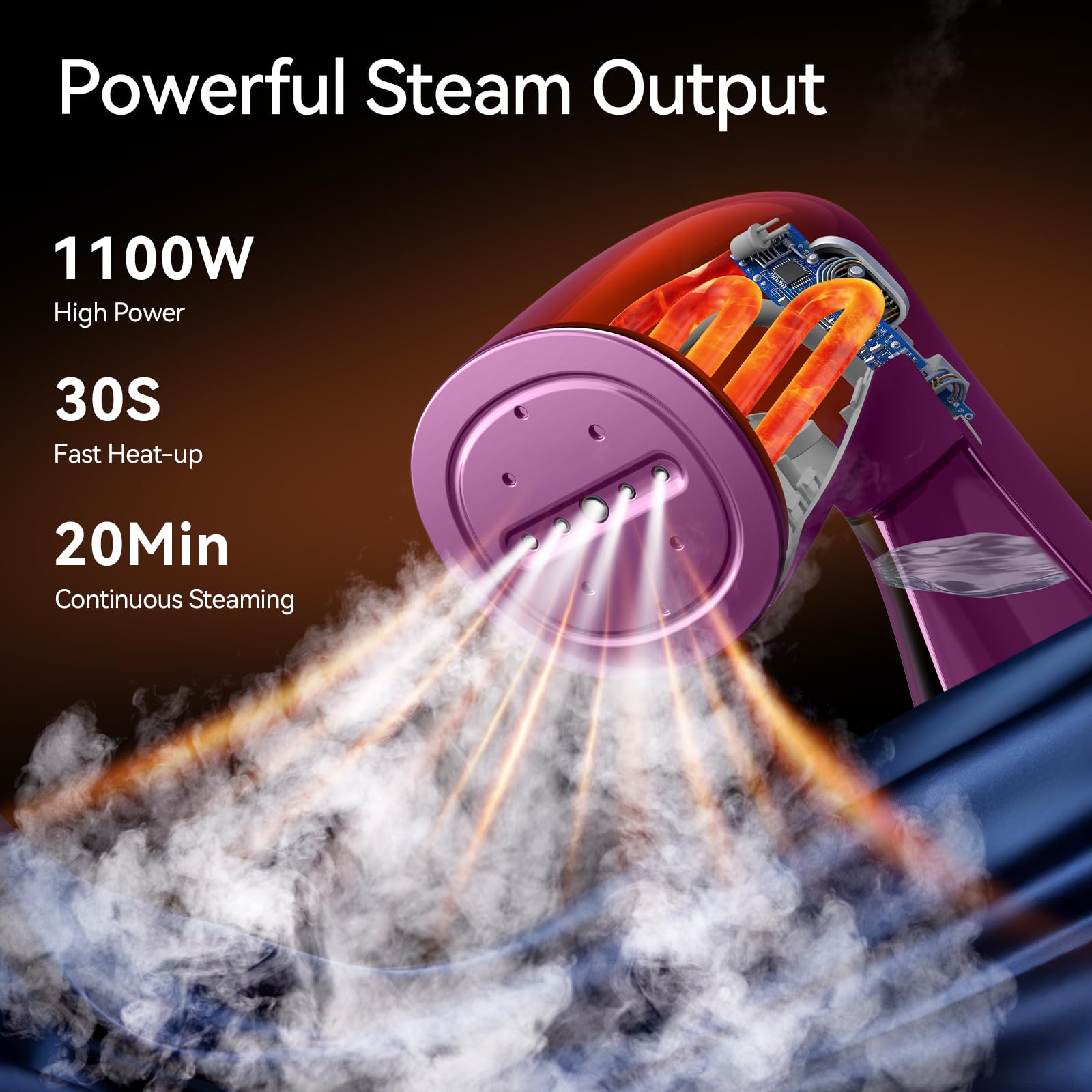 HiLIFE steamer shows 240ml tank for longer steaming sessions.