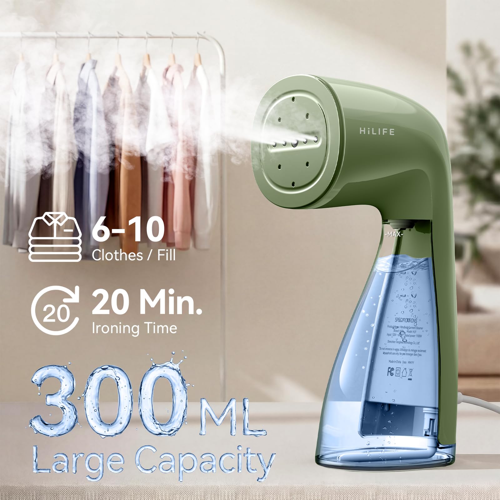 HiLIFE steamer with 8.5-foot cord offers flexible operation.