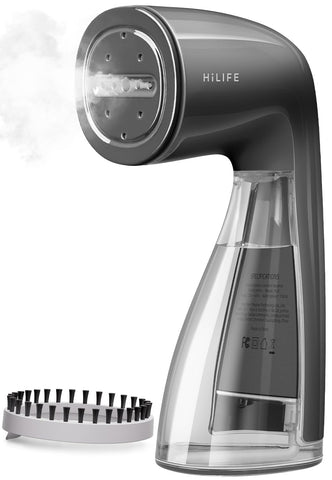 HiLIFE steamer, compact handheld design smoothing clothes on the go.