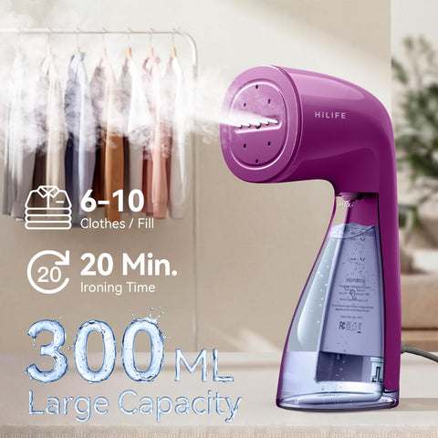 HiLIFE steamer demonstrates extended cord for flexible maneuvering.