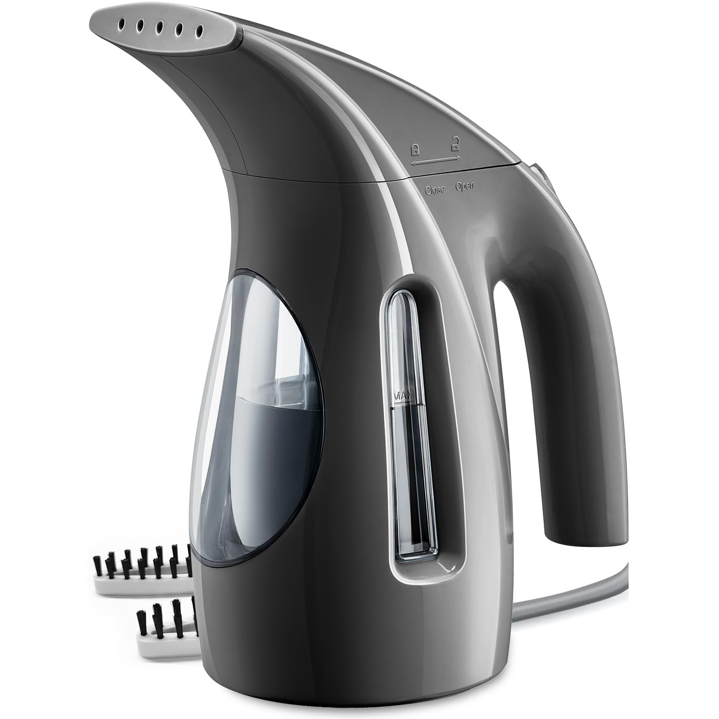 HiLIFE steamer front view shows compact handheld design for quick wrinkle removal