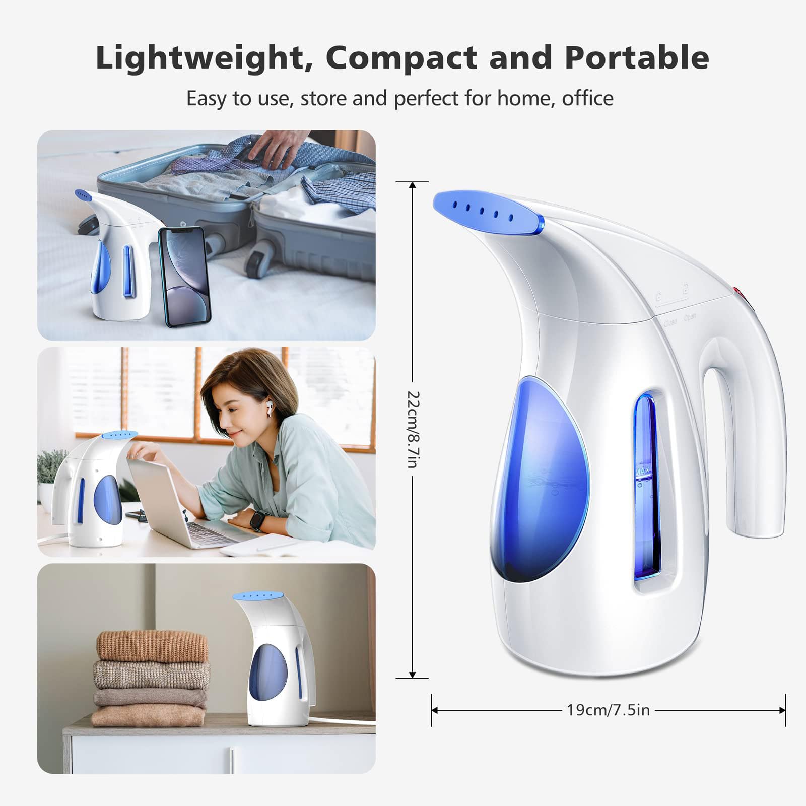 HiLIFE steamer travel-ready fits in luggage for quick refresh