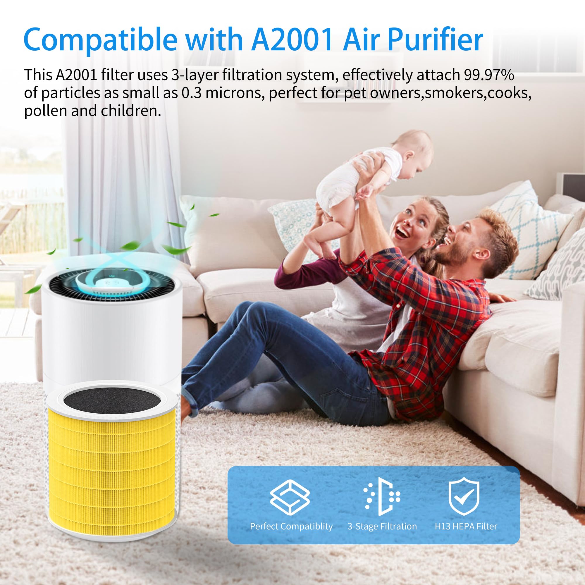 HillClean A2001 replacement filter side view showing easy installation