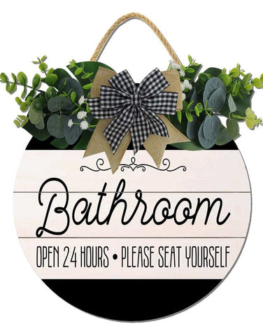 Hilonret bathroom sign round wood open 24h, doorway decor