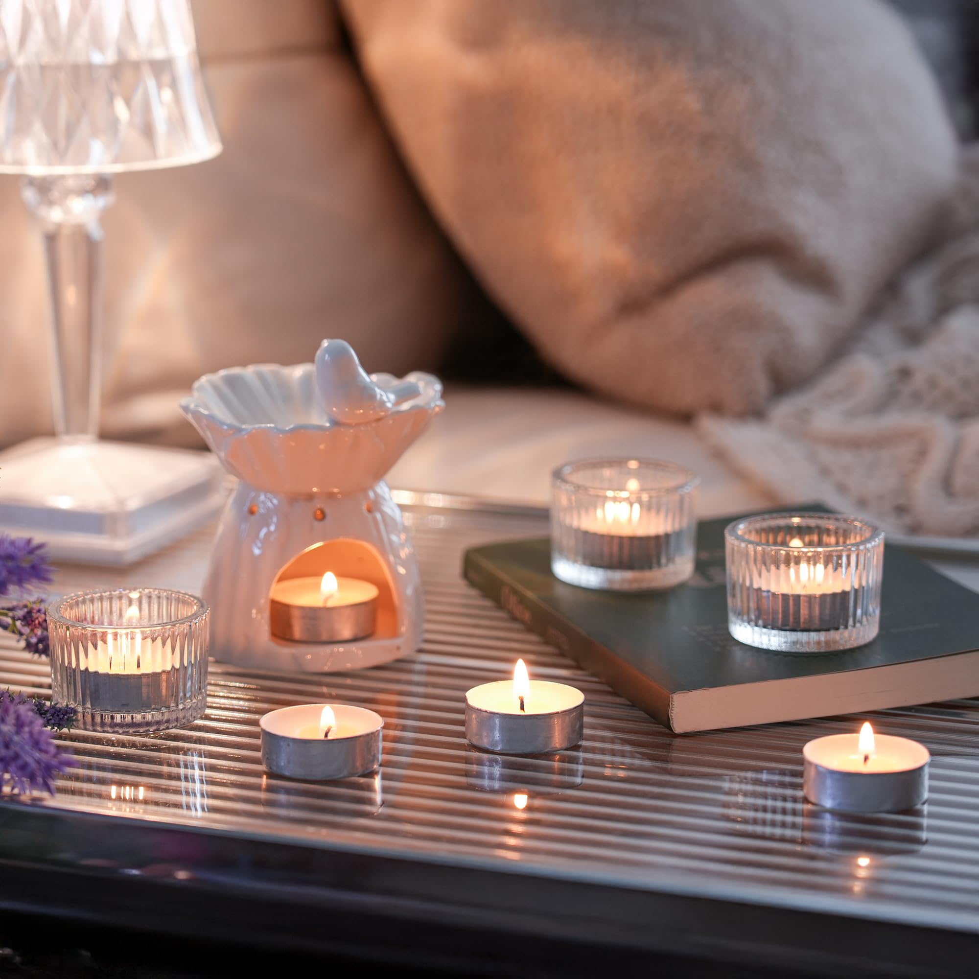 HILUMIDA spa setup using unscented tealights for relaxation