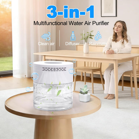 HimAoto Water Air Purifier demonstrating three-speed control for adjustable airflow